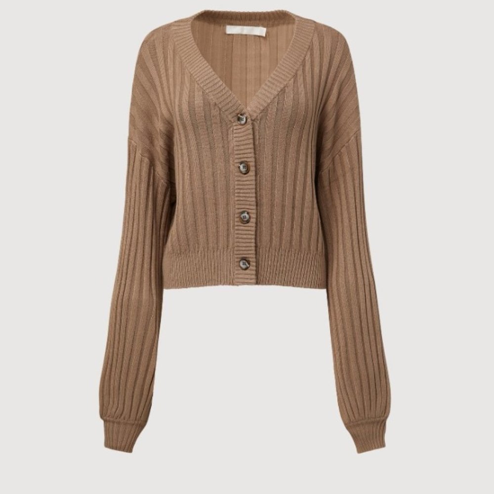 NWT RACHEL PARCELL Tan Oversized Cropped Cardigan